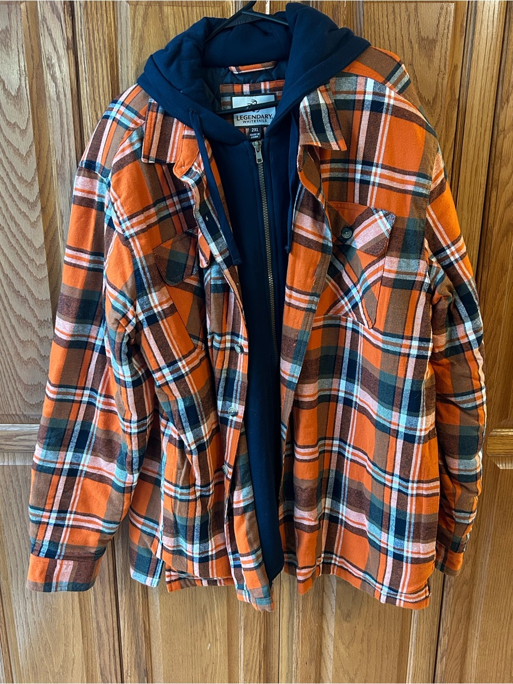 Legendary Whitetails Orange Plaid Jacket with Navy Hooded Layer